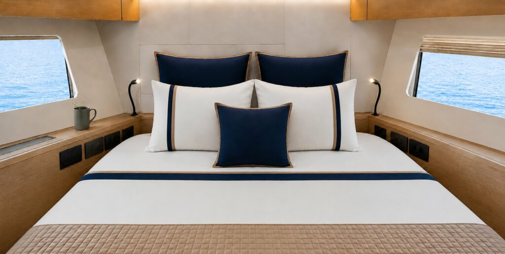 Linge de lit bateau Fidji, vue de face