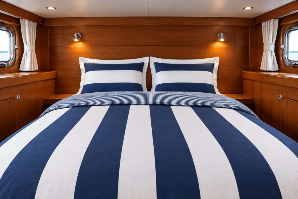Linge de lit bateau Newport, vue de face